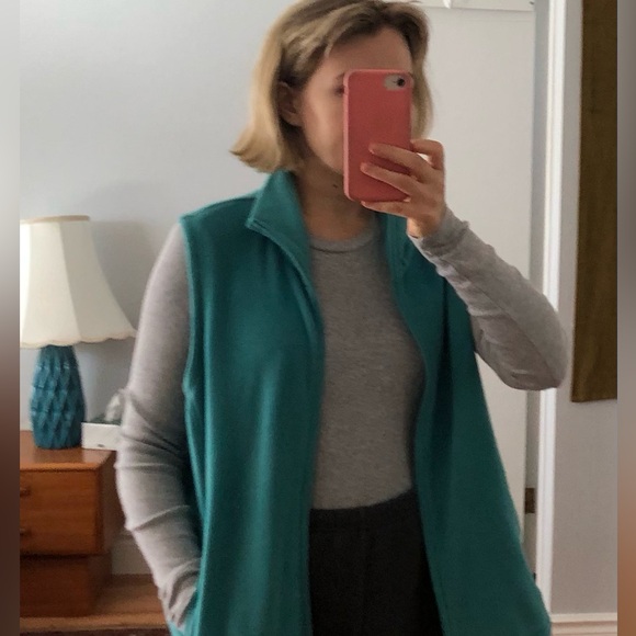 Lands End Teal Oversized Fleece Vest - Picture 2 of 6